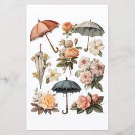Dekoupage - vintage romantiska blommor och paraply