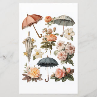 Dekoupage - vintage romantiska blommor och paraply