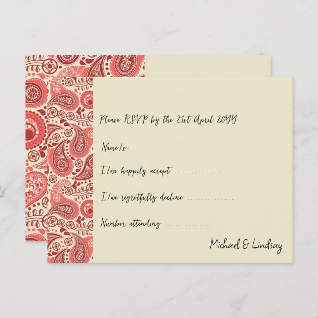 Del av Love Letters Paisley Rose Collection RSVP Vykort (Fram/baksida)
