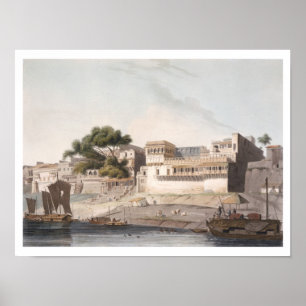 Del av staden av Patna, på floden Ganges, pl Poster