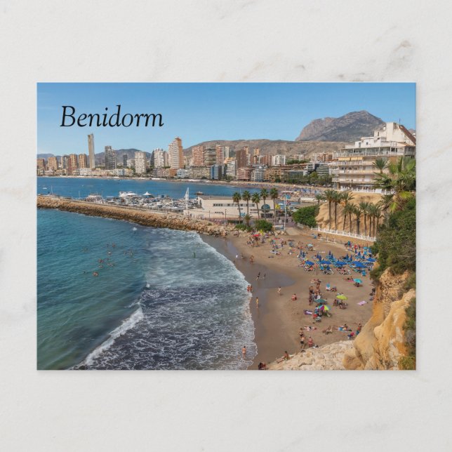 Del Malpas Beach, Benidorm, Costa Blanca, Spanien Helg Vykort (Framsida)