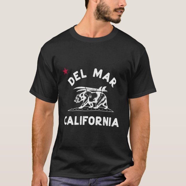 Del Mar California Beach Flagga Bear Surfa Ca T Shirt (Framsida)