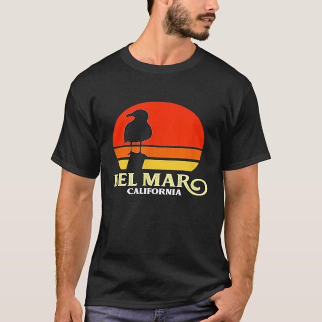 Del Mar California Retro Fiskmås Sunset T Shirt (Framsida)