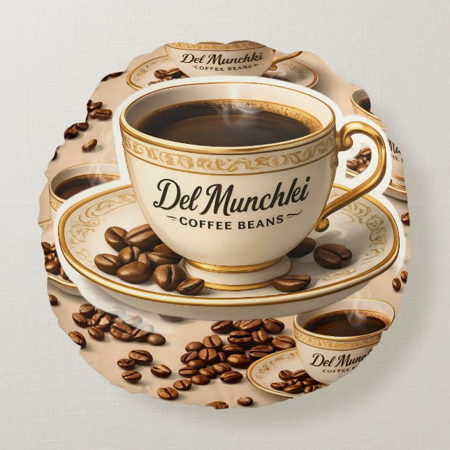 Del munchy kaffebönor premium rund kudde (Framsidan)