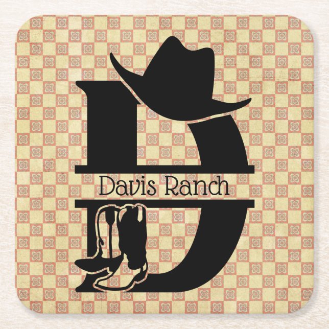 Dela "D" Cowboy Monogram Underlägg Papper Kvadrat (Framsidan)