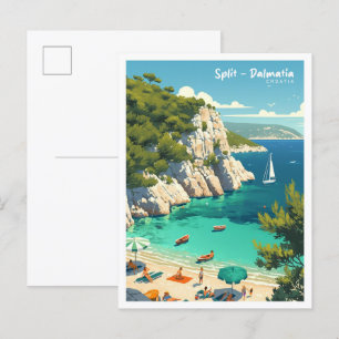 Dela Dalmatien Kroatiens Vintage Illustration Trav Vykort