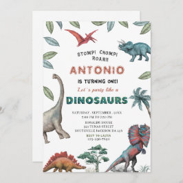 Delå: Dinosaur vattenfärgsstomp, roar födelsedagsk Inbjudningar