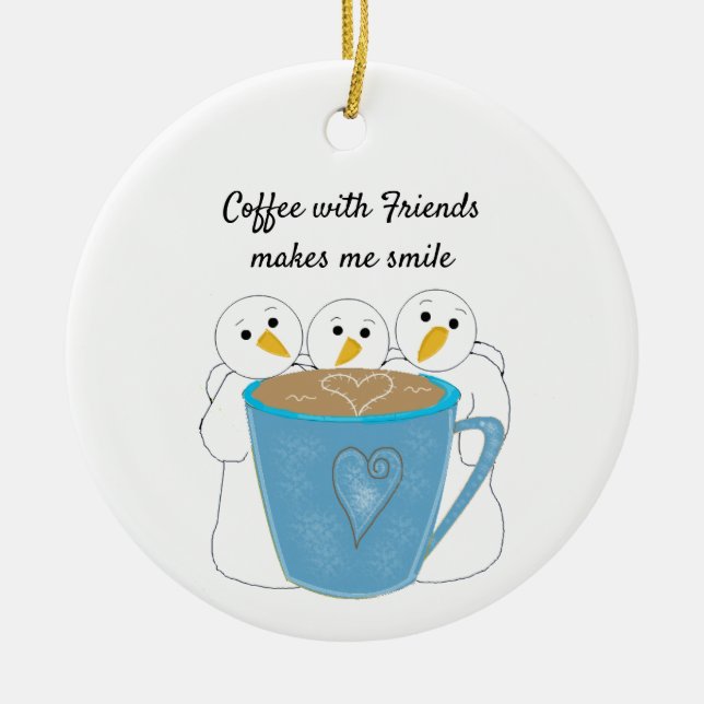 Dela en kaffe med vänner, keramiska prydnadsföremå julgransprydnad keramik (Framsidan)