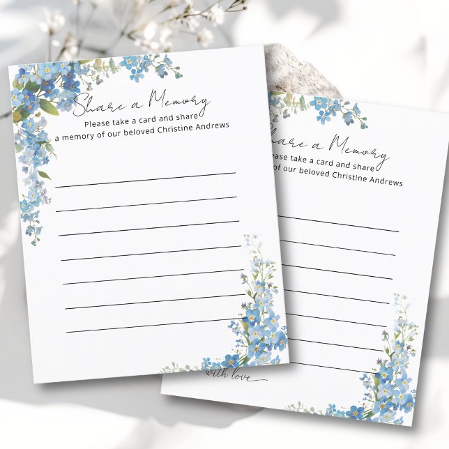 Dela ett Minne - Begravningsceremoni Närvaro (Share a Memory - Funeral Service Attendance Blue & White. Forget me not flower watercolor design.)