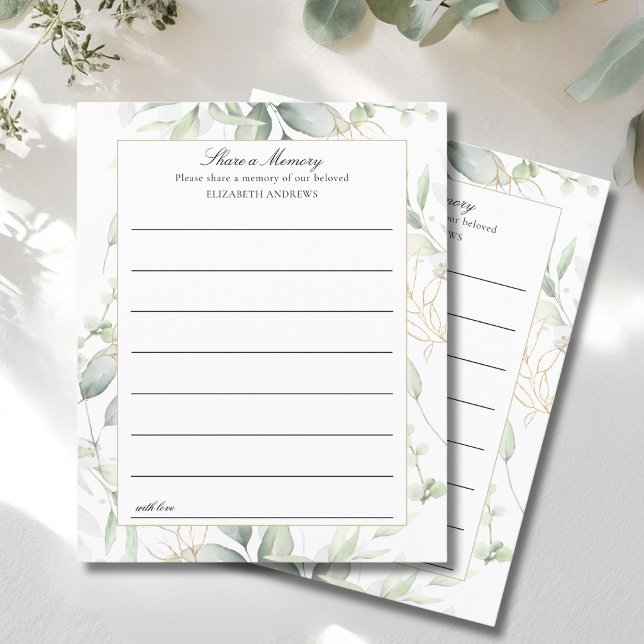 "Dela ett minne"  Begravningskort ("Share a Memory" Eucalyptus Funeral Service Attendance)