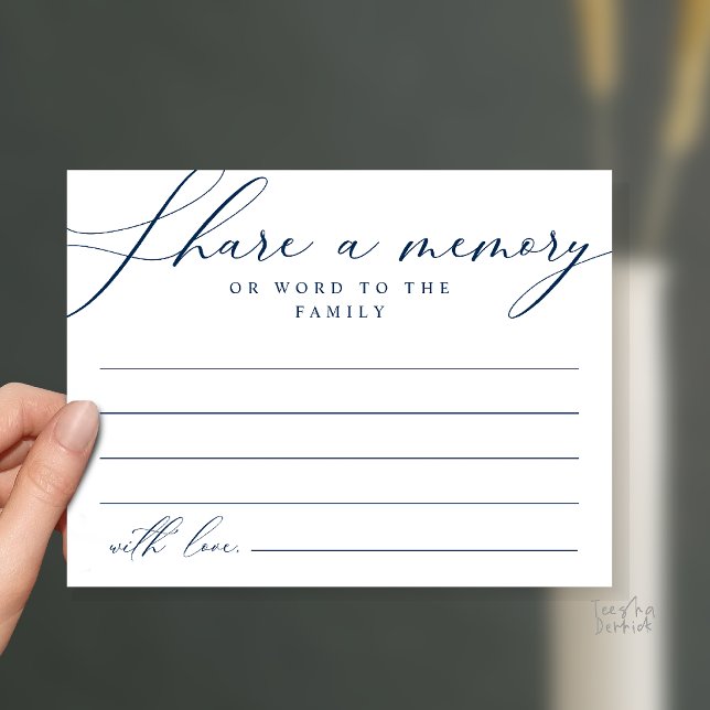 Dela ett minne Minnesgudstjänst Kort (Share a memory Memorial Funeral Service Card in Navy Blue)