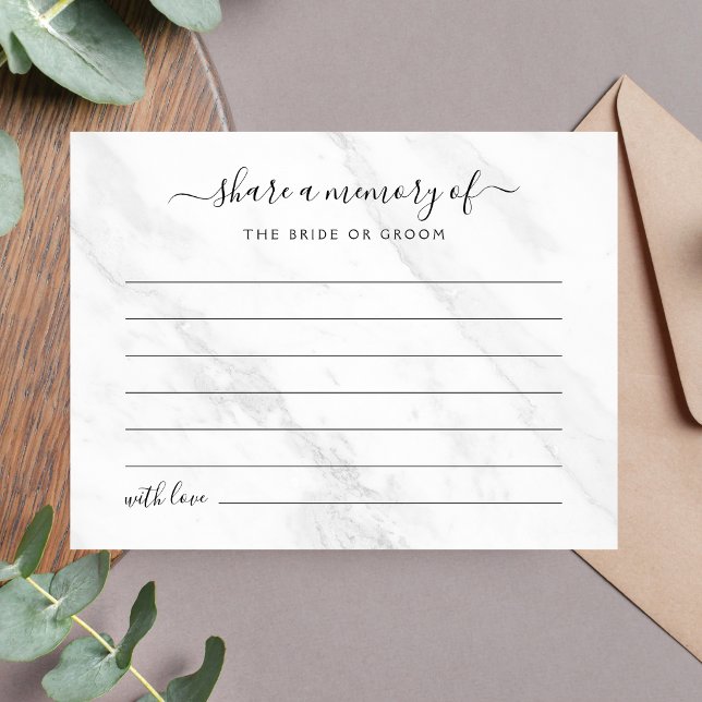 Dela Ett Minne Vit Marmor Bröllop Vykort (Share A Memory Wedding Card)
