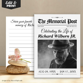 Dela ett minneskort Begravning Minnes Tidning Tack Kort