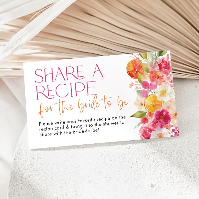 Dela ett receptkort Huvudtryck Bröllopsdusch Tilläggskort (Share a recipe for the bride enclosure card floral citrus recipe request card for Bridal Shower)