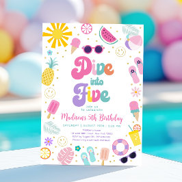 Dela in i fem flickor i Bassäng Party, sommardag Inbjudningar