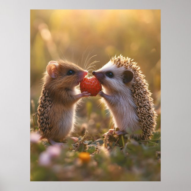 Dela jordgubbsbär - Äkta Hedgehog och mus Poster (Framsidan)