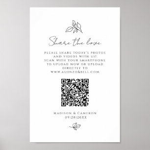 Dela Kärleken QR-kod Bröllopsfest Foto Svart Poster