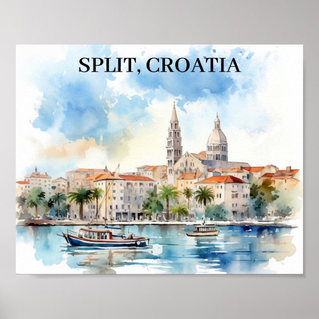 Dela Kroatien Dalmatia Watercolor Poster (Framsidan)