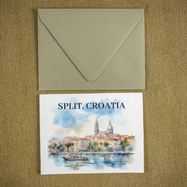 Dela Kroatien Dalmatia Watercolor Vykort (Vintage split croatia watercolor postcard)