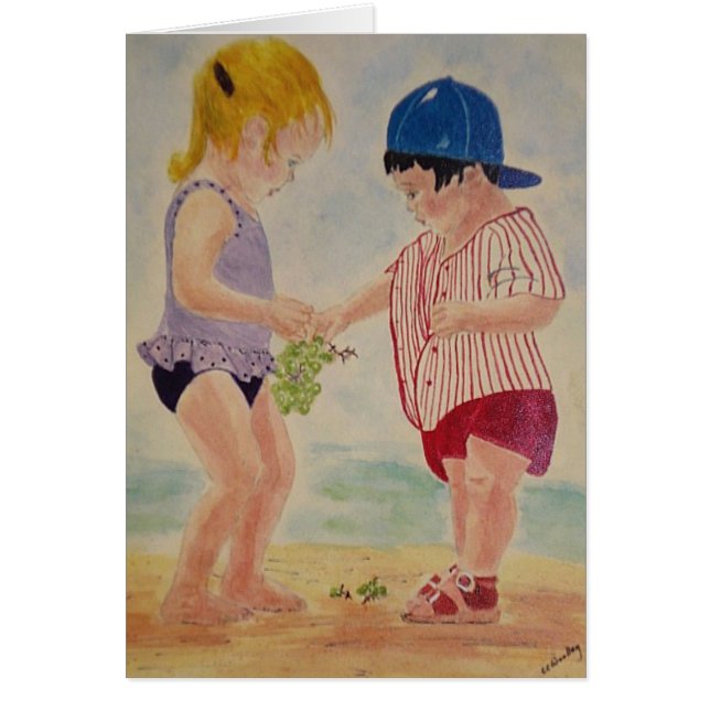 Dela på stranden hälsningskort (Framsidan)