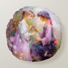 Dela rosor och vänskap  rund kudde