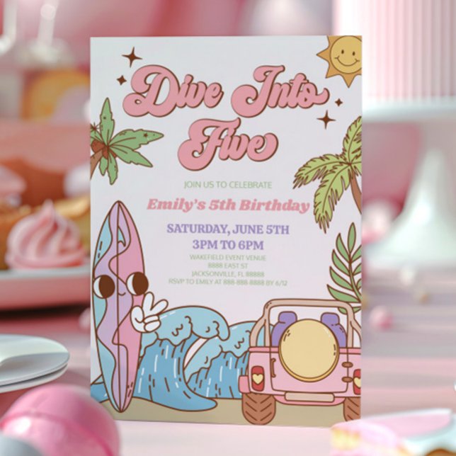 Dela till fem Groovy Retro-Födelsedagsfest 5 Inbjudningar (Skapare uppladdad)