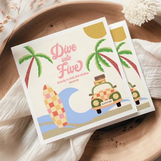 Dela till fem Surfors Rosa femte Födelsedagsfesten Pappersservett (Skapare uppladdad)