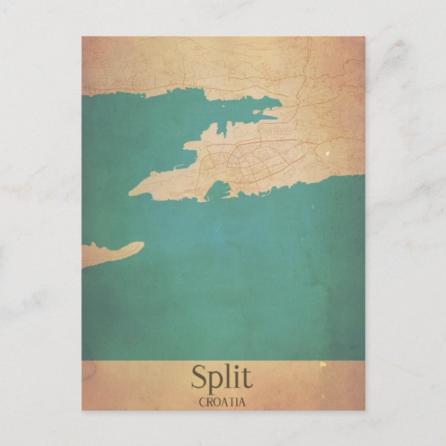 Dela upp Kroatiens Dalmatia Vintage Karta vykort (Framsida)