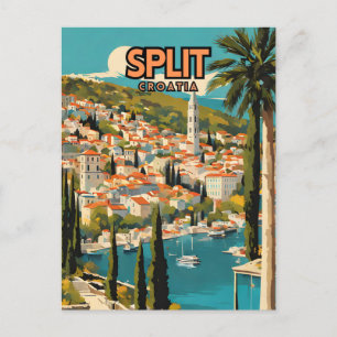 Dela upp Kroatiens nostalgiska Retro Travel Poster Vykort