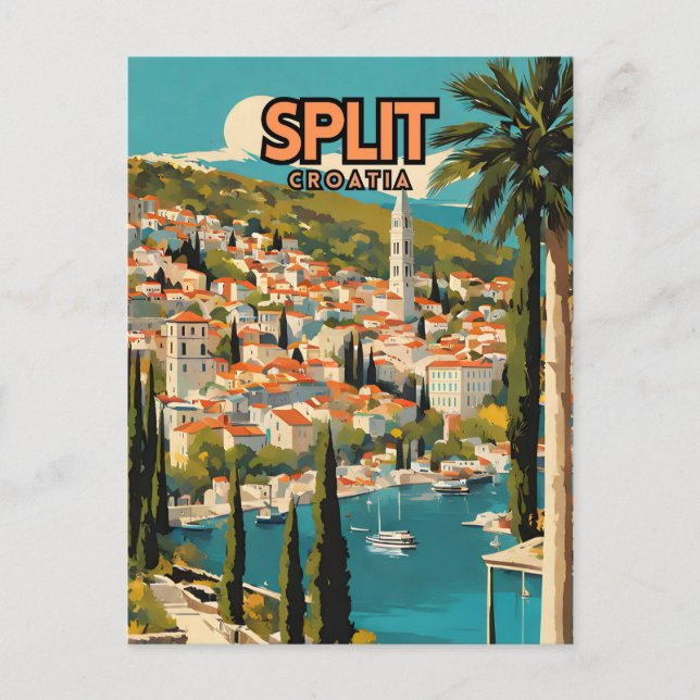 Dela upp Kroatiens nostalgiska Retro Travel Poster Vykort (Framsida)