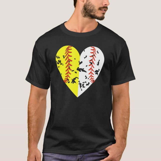 Dela ut halvbaseball Softball Heart Kärlek utomhus T Shirt (Framsida)