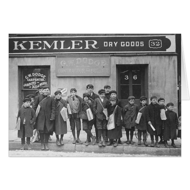 Dela ut söndagstidningar, 1909 hälsningskort (Framsidan Horizontal)
