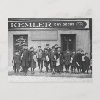 Dela ut söndagstidningar, 1909 vykort
