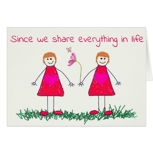 DELA VIN MED DIG **TWIN** PÅ BIRTHDAY HÄLSNINGSKORT (Framsidan Horizontal)