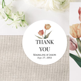 Delacate Tulip Watercolor Bröllop Tack Runt Klistermärke