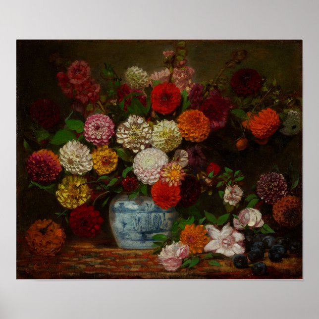 Delacroix - fortfarande livstid med Dahlias 1835 Poster (Framsidan)