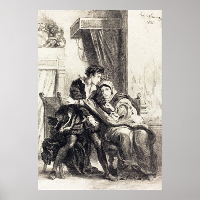 Delacroix - Hamlet och drottningen (Act III Scene  Poster (Framsidan)