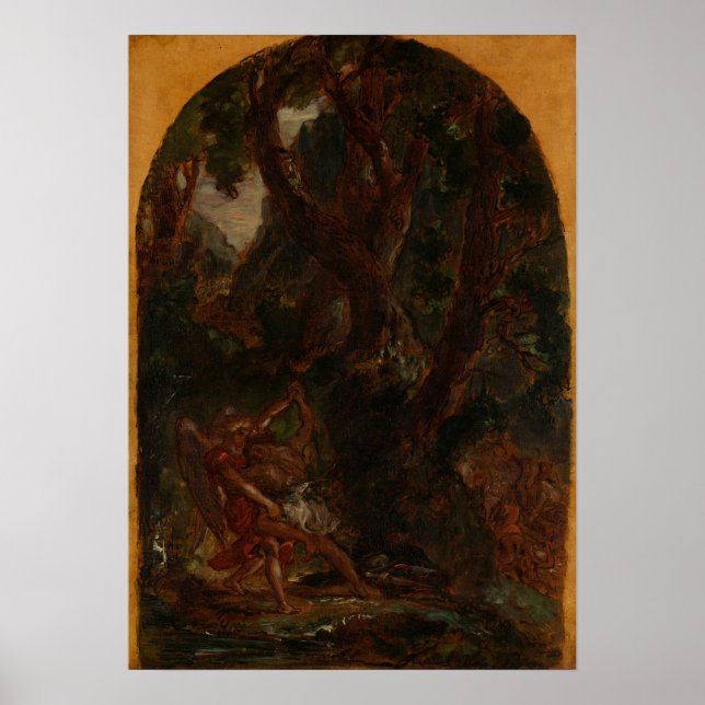 Delacroix - Jacob Wrestling med ängeln Poster (Framsidan)