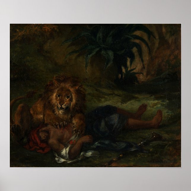 Delacroix - Lejon som förtär en araber 1847 Poster (Framsidan)