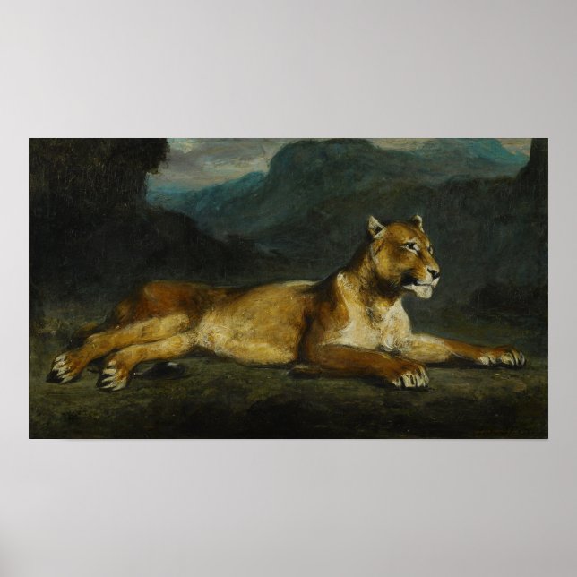 Delacroix - lutande Lioness 1855 Poster (Framsidan)