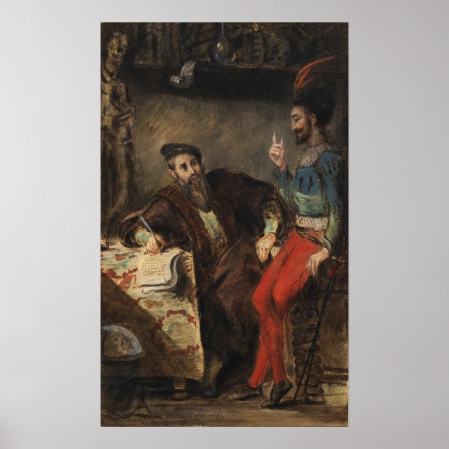Delacroix - Mephistopheles uppenbarar sig för Faus Poster (Framsidan)