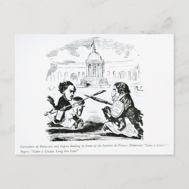 Delacroix och Ingres Caricature Vykort (Framsida)