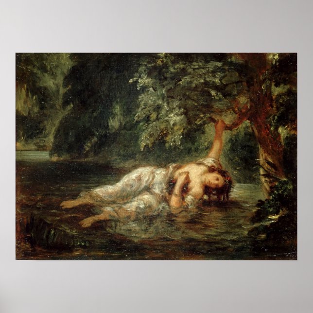 Delacroix - Ophelias död 1853 Poster (Framsidan)