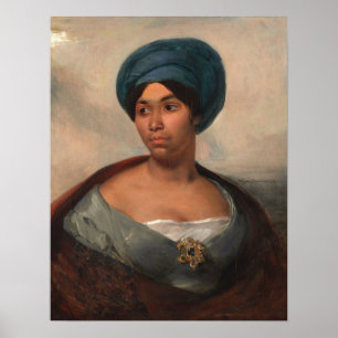 Delacroix - Porträtt i en kvinna i en blå turban Poster