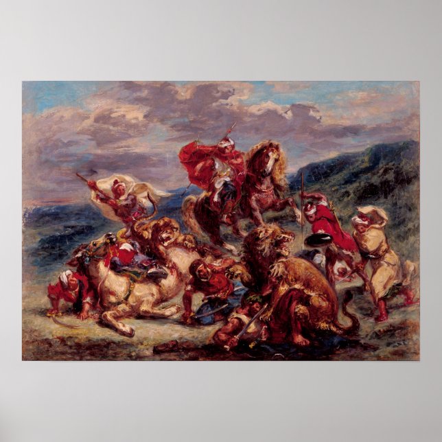 Delacroix - studie på Lowen Hunt St Gallen Poster (Framsidan)