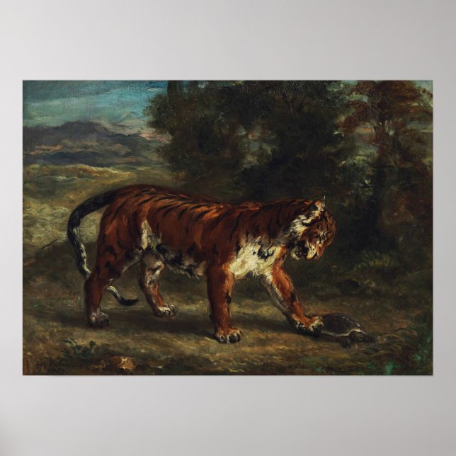 Delacroix - Tiger spelar med en sköldpadda Poster (Framsidan)