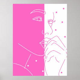 Delad Ansikte Rosa och Vit Prickig Linje Konst Poster