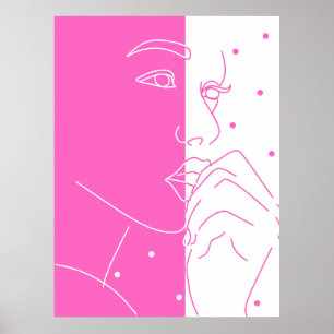 Delad Ansikte Rosa och Vit Prickig Linje Konst Poster