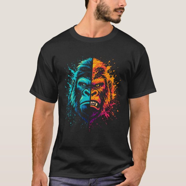 Delad gorilla ansikte Pop Art Målarstänk T Shirt (Framsida)