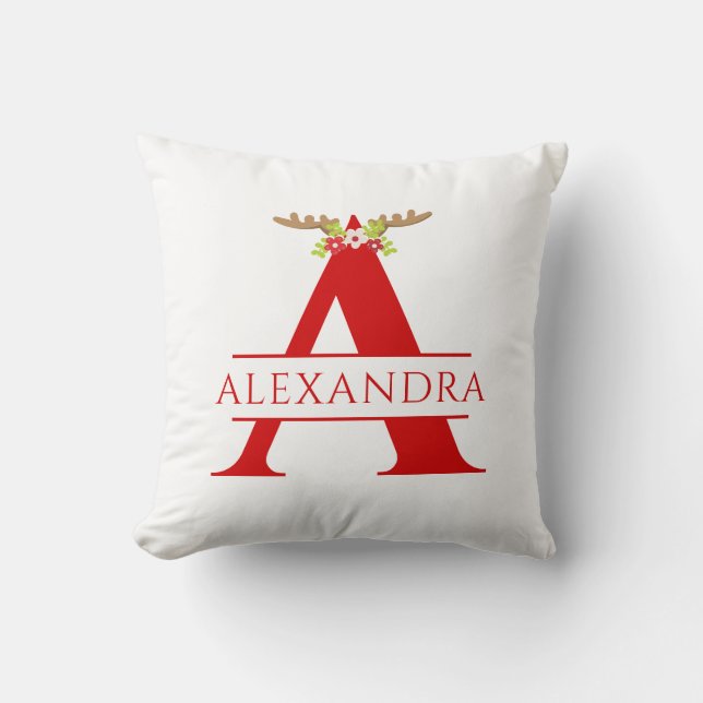 Delad monogram bokstav A jul hjorthorn  Th Kudde (Framsida)